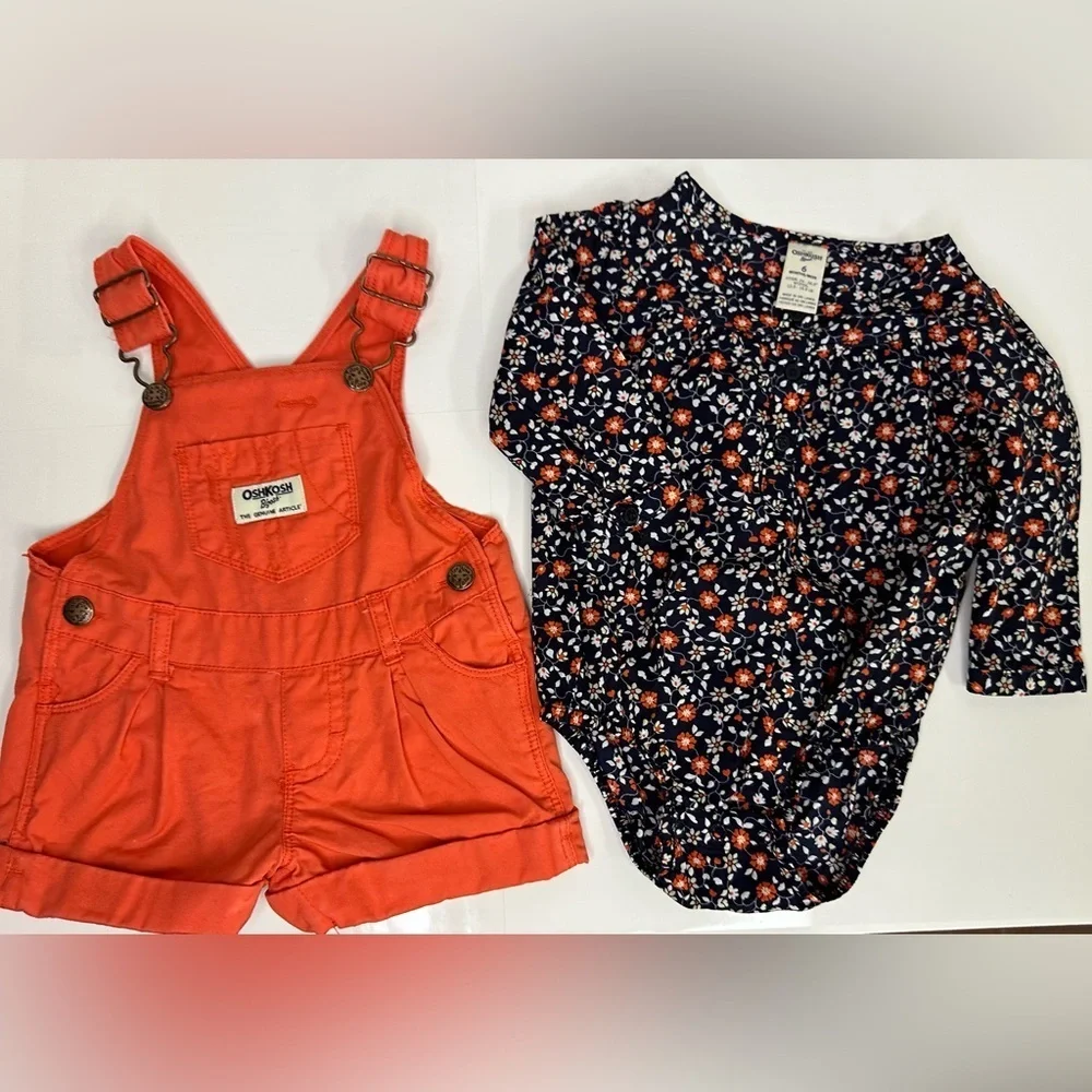 OshKosh b'gosh overalls and long sleeve onesie sz 6 mth